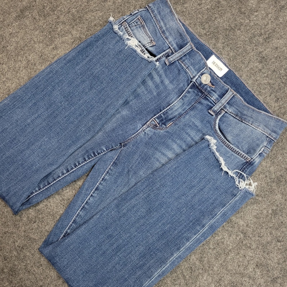 Hudson Jeans Womens 25 Blue Denim Natalie Mid Rise Ankle Super Skinny Frayed Hem